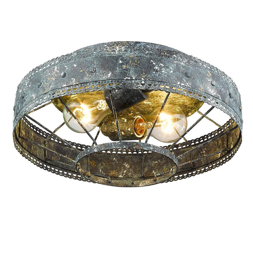 Ferris 2-Light Blue Verde Patina Flush Mount