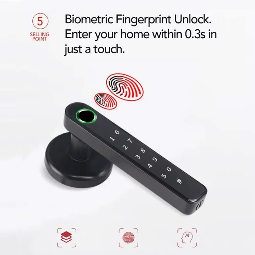 Tuya Biometric Fingerprint Password Electric Handle Door Lock Bedroom Home Wood Smart Door Lock Smart Lock