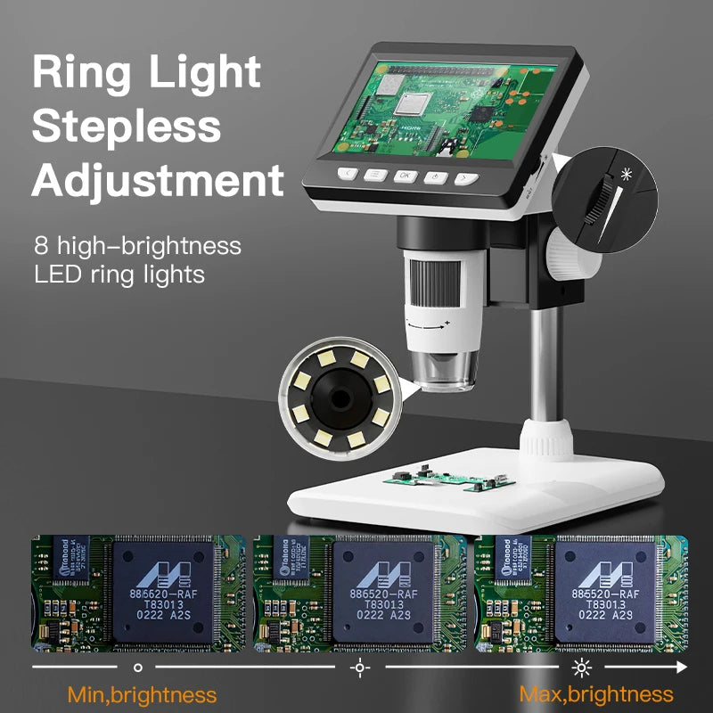 4.3 Inch Digital Microscope 1080P 50-1000X Coin Microscopio 2000Mah Soldering Microscope for Electronics Repair PCB PC Laptop