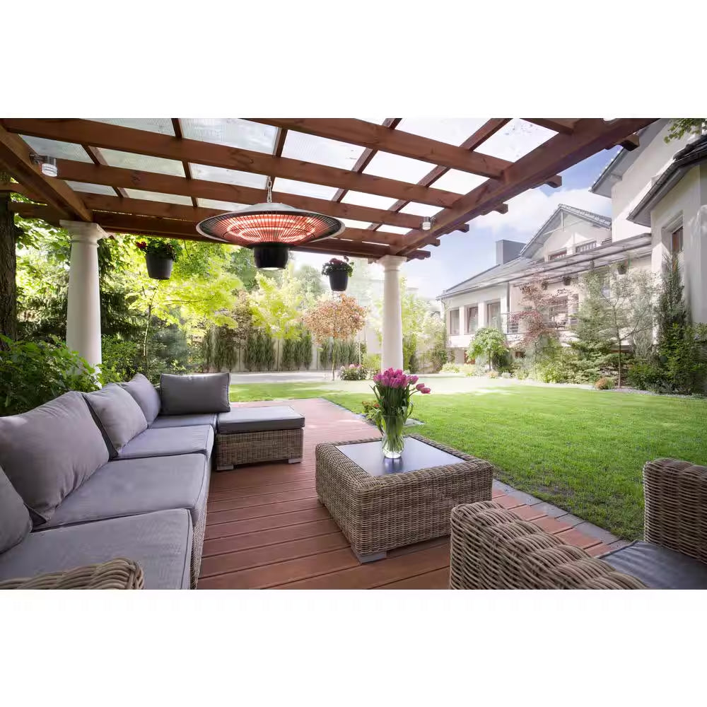 1500-Watt Infrared Hanging Electric Outdoor Heater with LED Light and Remote Control