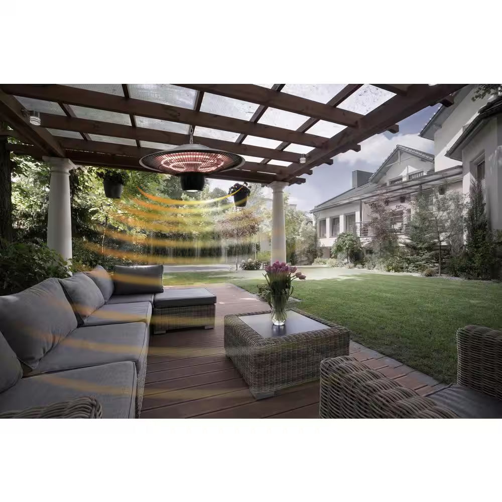1500-Watt Infrared Hanging Electric Outdoor Heater with LED Light and Remote Control