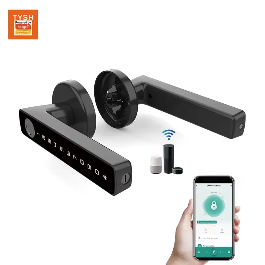 Tuya Biometric Fingerprint Password Electric Handle Door Lock Bedroom Home Wood Smart Door Lock Smart Lock