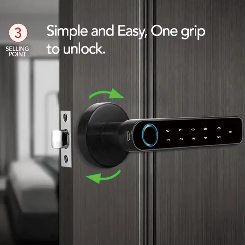 Tuya Biometric Fingerprint Password Electric Handle Door Lock Bedroom Home Wood Smart Door Lock Smart Lock