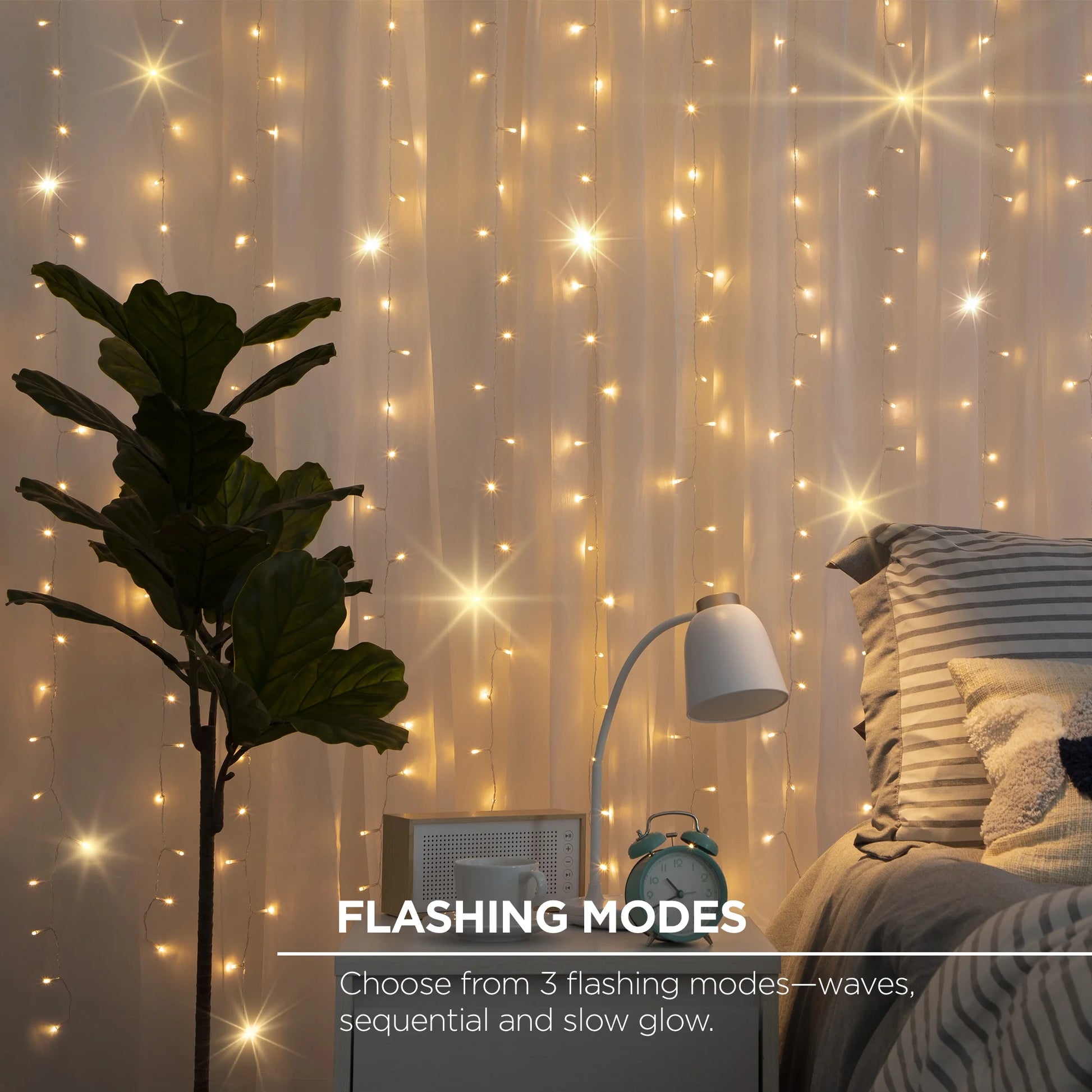 200-Count Warm White LED Curtain String Lights with Remote, Usb-Powered, Indoor Use, 7 Ft X 6.2 Ft,