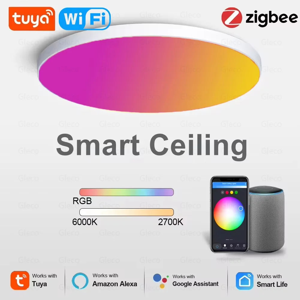 Tuya Zigbee 3.0 Smart Ceiling Light Wifi RGBCW Led Ceiling Lamp Livingroom Home Decoration Smart Lamp for Alexa, Google Home