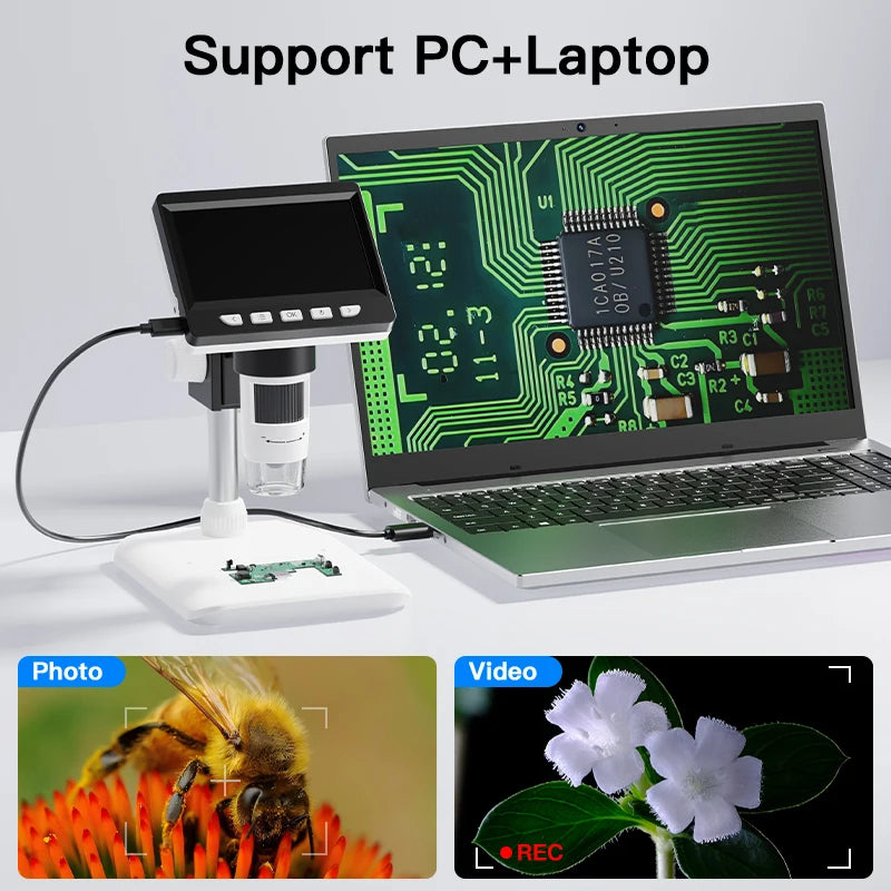 4.3 Inch Digital Microscope 1080P 50-1000X Coin Microscopio 2000Mah Soldering Microscope for Electronics Repair PCB PC Laptop