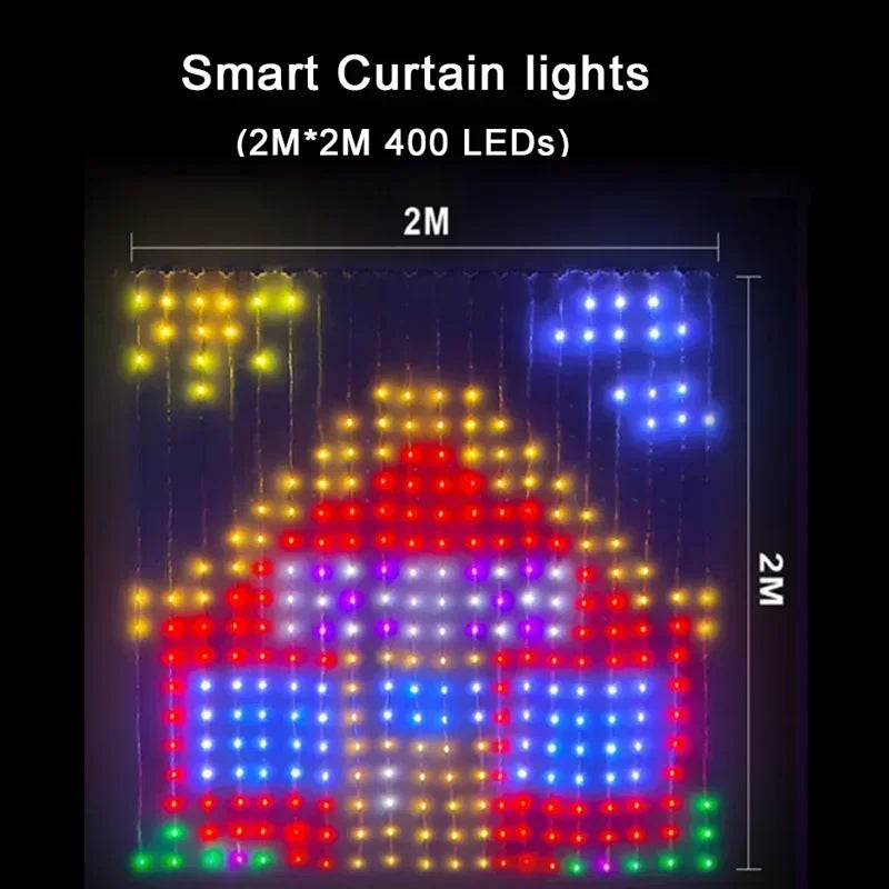 Smart LED Curtain Light APP Control RGB Dimmable DIY Pattern Music Ambient Lighting for Home Holiday Party Christmas Decoration