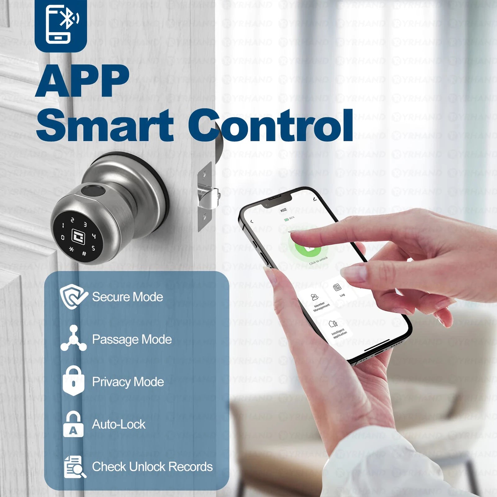 Round Knob Tuya Bluetooth Smart Lock Easy Install Cylindrical Electronic Digital Biometric Fingerprint Lock for Smart Home
