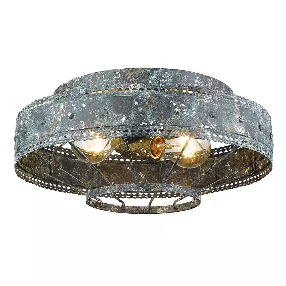 Ferris 2-Light Blue Verde Patina Flush Mount