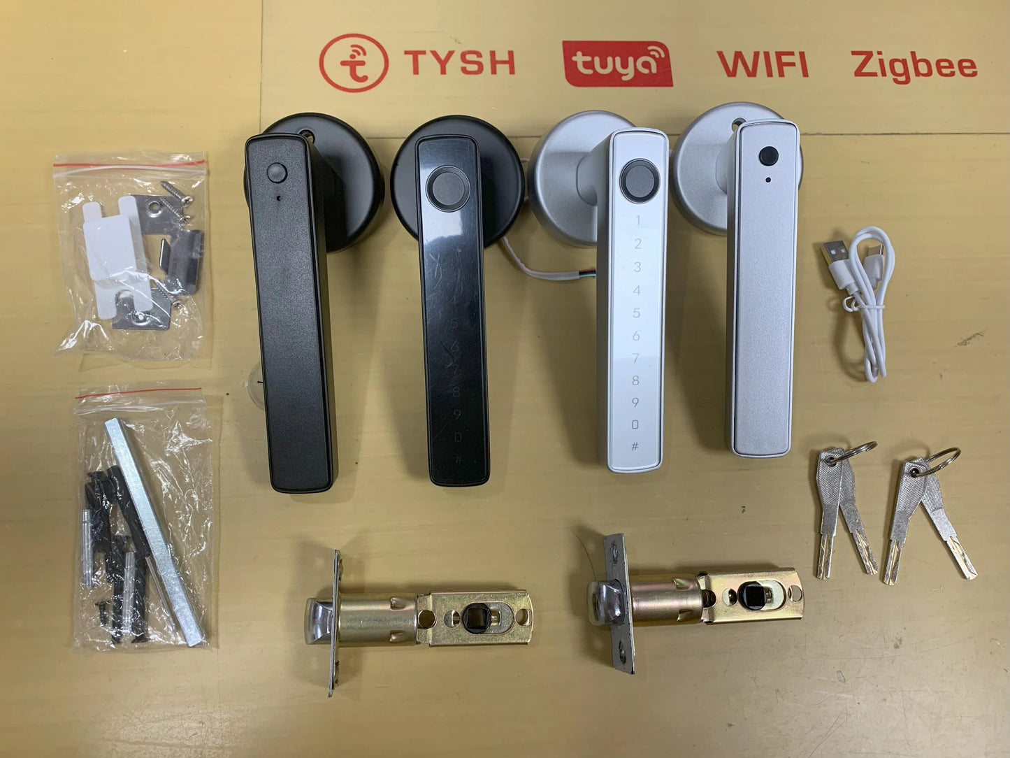 Tuya Biometric Fingerprint Password Electric Handle Door Lock Bedroom Home Wood Smart Door Lock Smart Lock