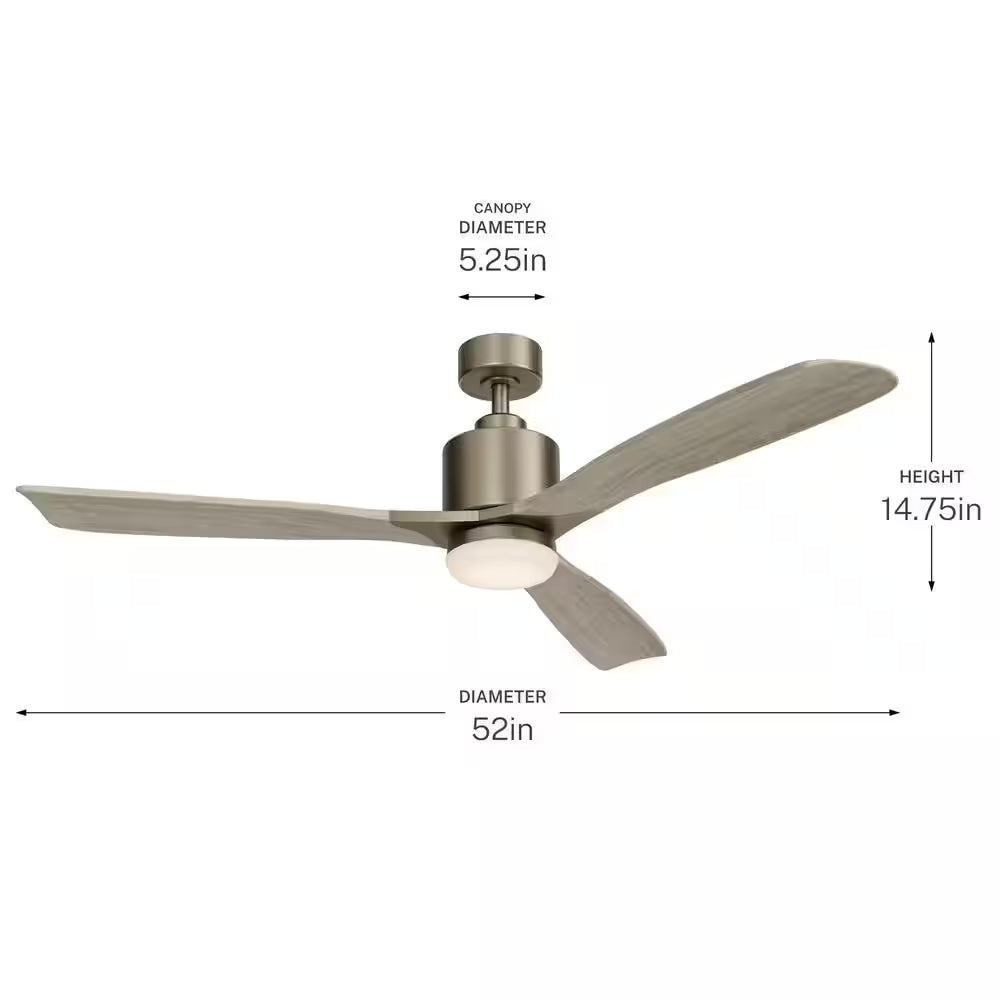 Ridley II 52 In. Indoor Antique Pewter Downrod Mount Ceiling Fan with Integrated LED with Wall Control Included