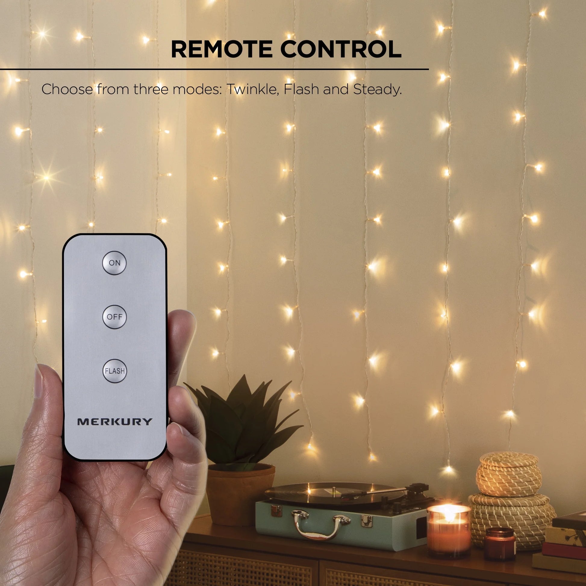 200-Count Warm White LED Curtain String Lights with Remote, Usb-Powered, Indoor Use, 7 Ft X 6.2 Ft,