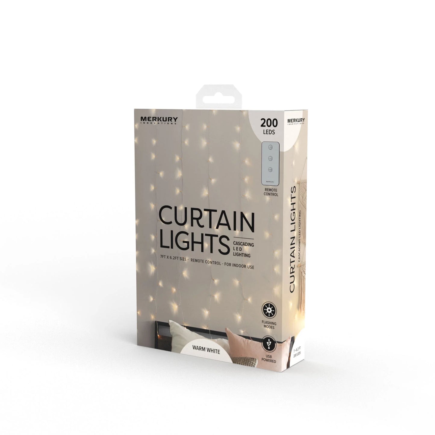 200-Count Warm White LED Curtain String Lights with Remote, Usb-Powered, Indoor Use, 7 Ft X 6.2 Ft,