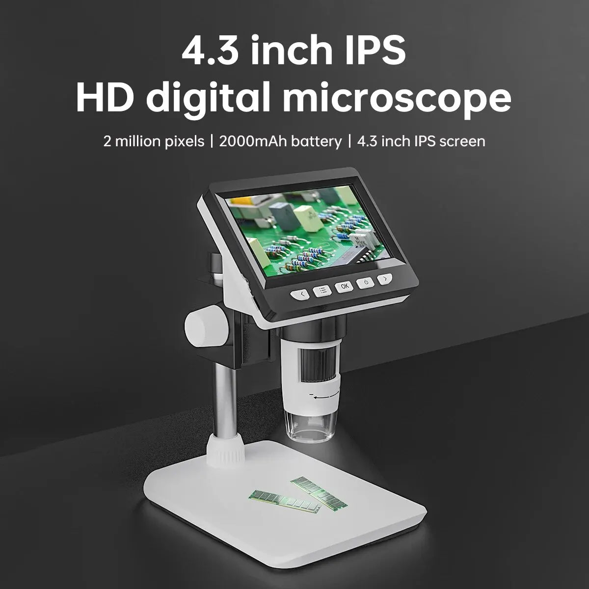 4.3 Inch Digital Microscope 1080P 50-1000X Coin Microscopio 2000Mah Soldering Microscope for Electronics Repair PCB PC Laptop