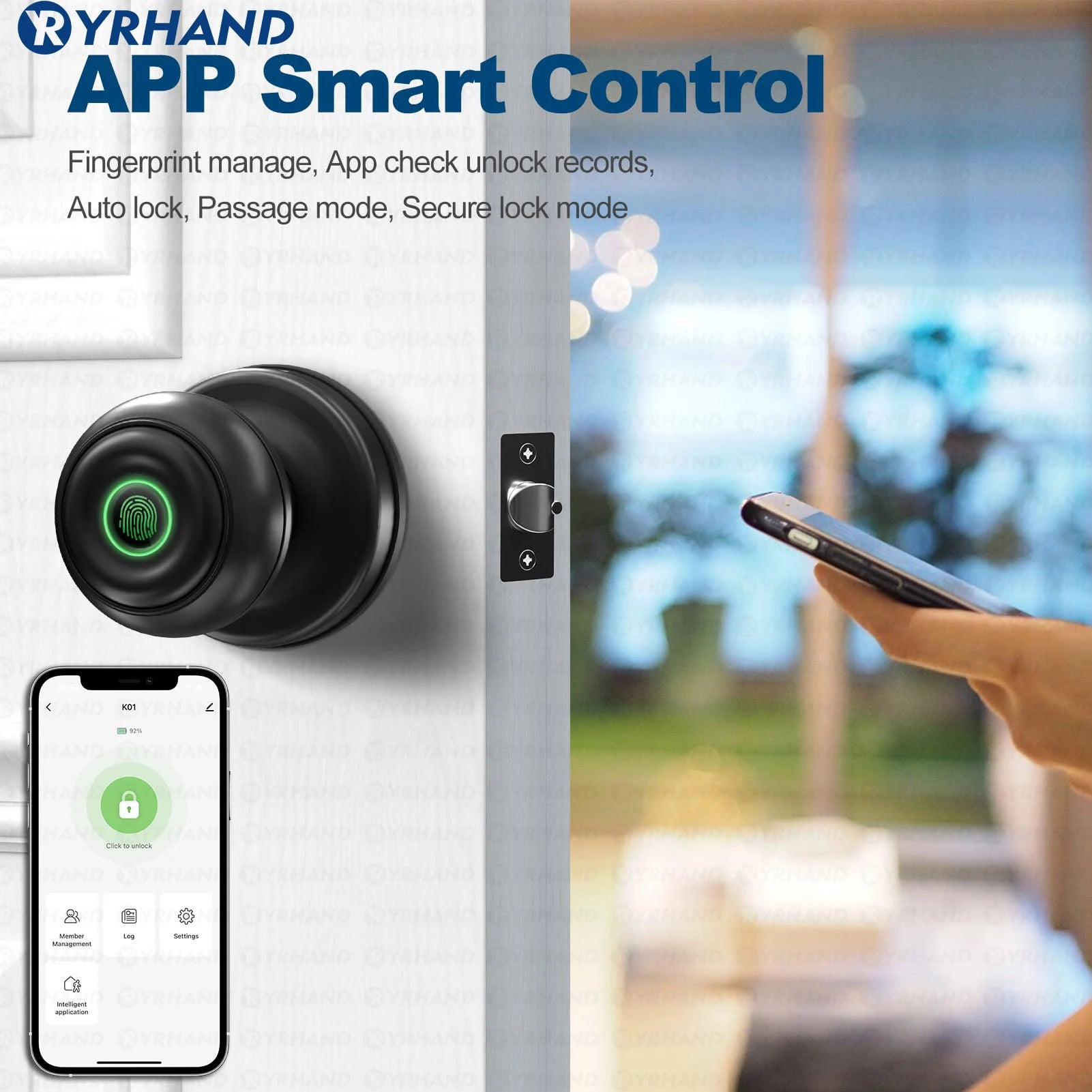 Round Knob Tuya Bluetooth Smart Lock Easy Install Cylindrical Electronic Digital Biometric Fingerprint Lock for Smart Home