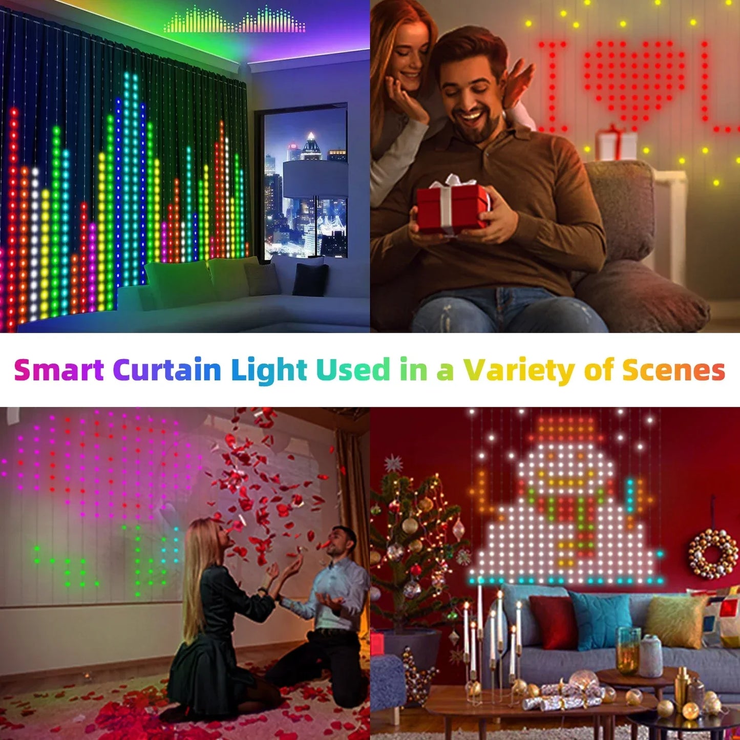 Smart LED Curtain Light APP Control RGB Dimmable DIY Pattern Music Ambient Lighting for Home Holiday Party Christmas Decoration