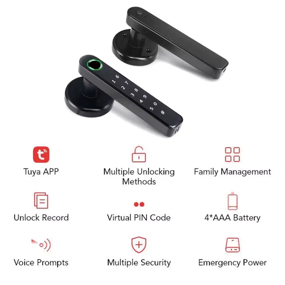 Tuya Biometric Fingerprint Password Electric Handle Door Lock Bedroom Home Wood Smart Door Lock Smart Lock