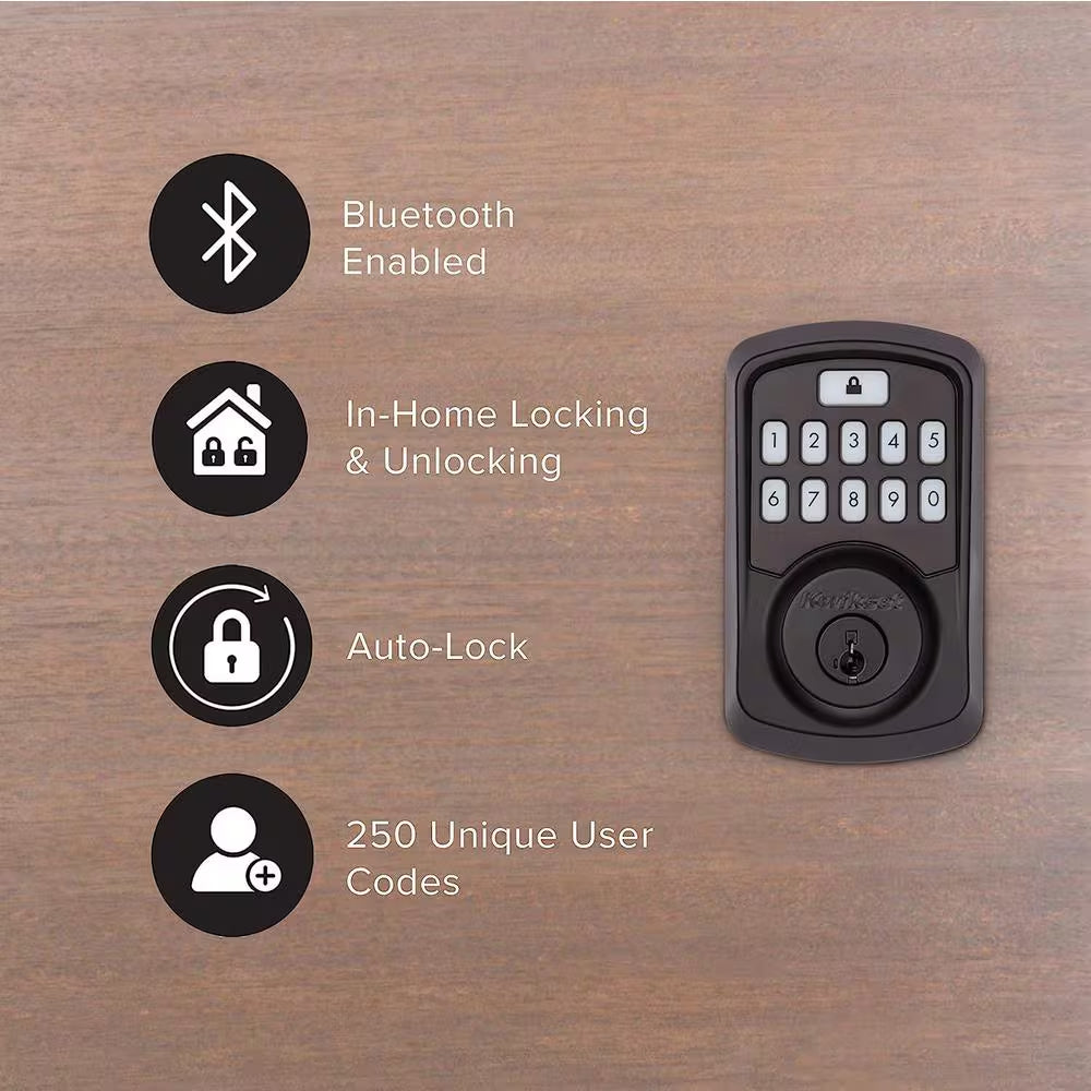Aura Matte Black Single Cylinder Electronic Bluetooth Keypad Smart Lock Deadbolt Featuring Smartkey Security